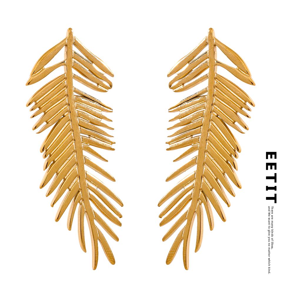 Eetit Массивные серьги-гвоздики с длинными листьями, водонепроницаемые, из нержавеющей стали, цвета растений, цвета золота, серебра, металла, большие модные украшения для женщин