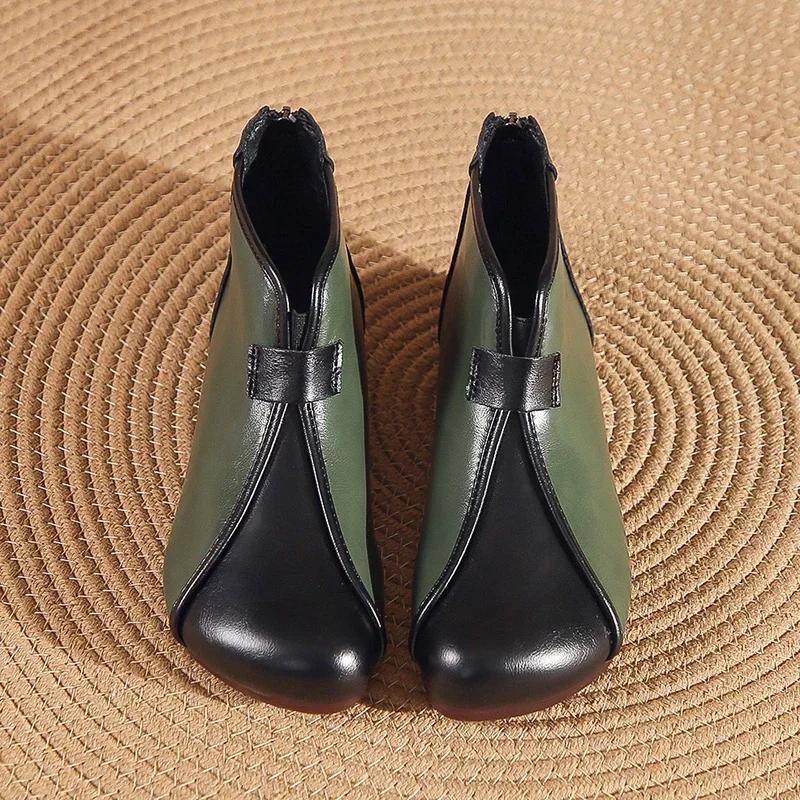 2024 Горячая Распродажа Новые Женские Короткие Кожаные Модные Зимние Ботильоны Толстая Подошва Ретро Высокие Каблуки Модные Ретро Кожаные Короткие Сапоги