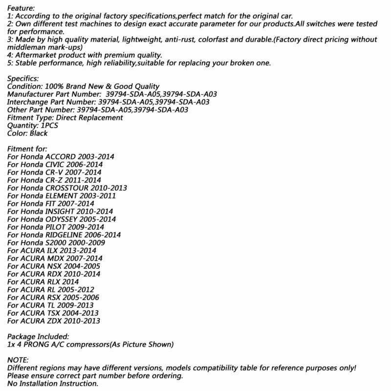4 PRONG Relay 39794-SDA-A05 For Honda Civic Acura A/C Compressors Automotive Interior Parts Replacement Switches