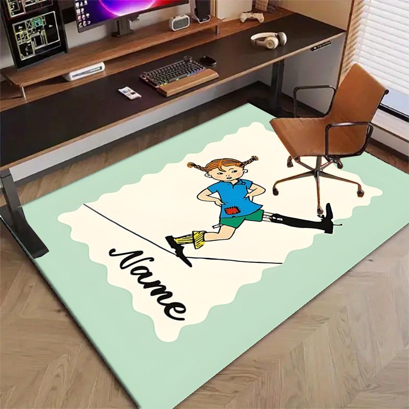 Custom Pippi Longstocking Mat Personalized Name, Polyester Washable Indoor Entryway Rug, Gift for Christmas, Easter, Thanksgiving Day
