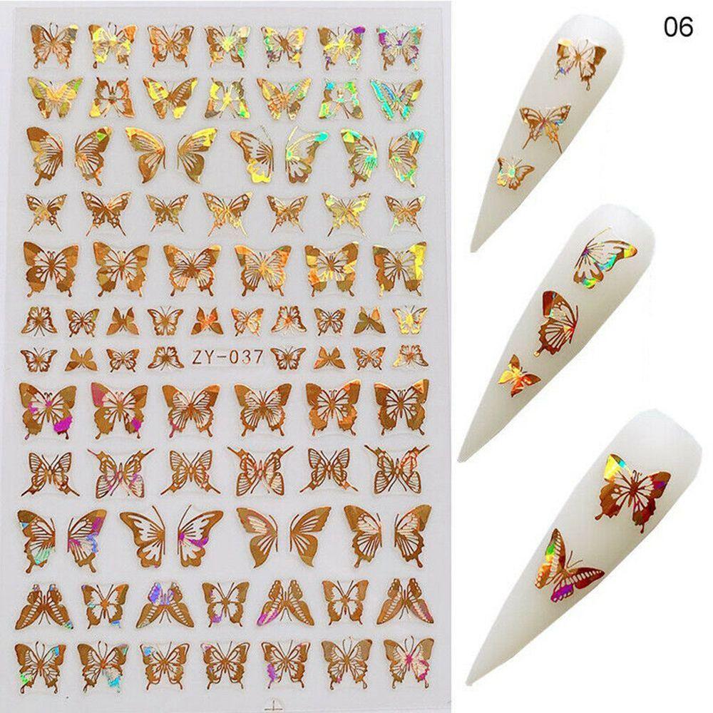 Hot Nail Decals Gold Silver DIY Nail Stickers 3D Butterfly Adhesive Holographic