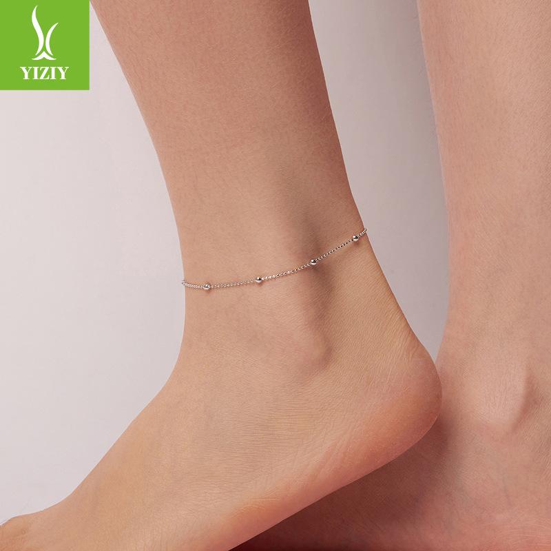 Simple Plain Silver Bead Chain Anklet Women'S Exquisite And Small S925 Sterling Silver Versatile Anklet Jewelry