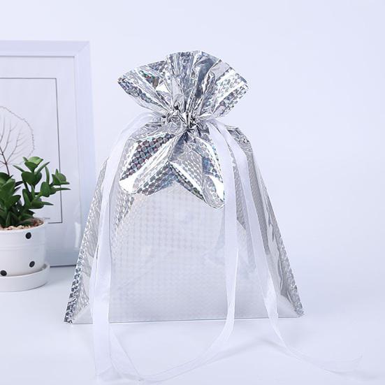 Pcs Christmas 10 Drawstring Gift Bags Holiday Foil Gift Bags Reusable Xmas Gift Wrapping Bags For Gifts Presents Xmas Party Favors