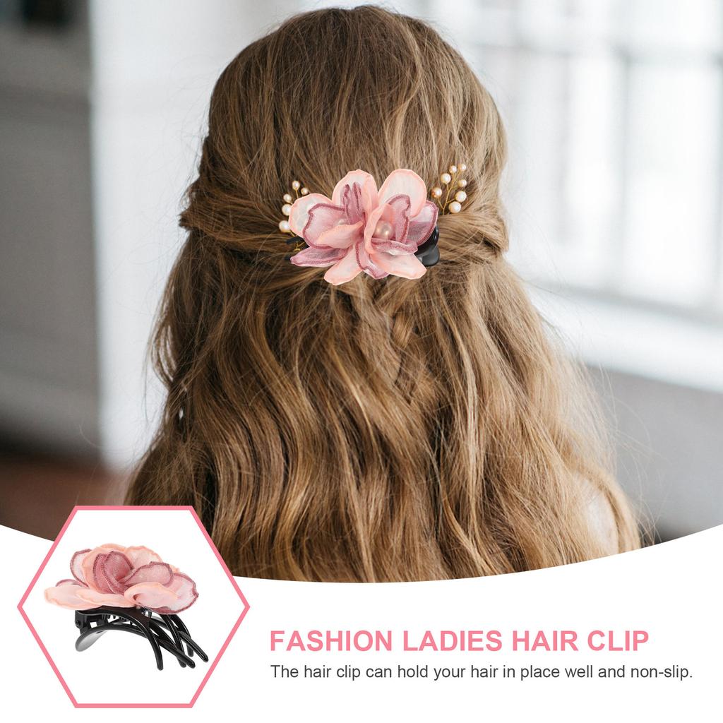 Silk Yarn Flower Duckbilled Hair Clip for Thick Thin Hair Elegant Non-Slip Alligator Clip Daily Work Party Use Decorative Claw