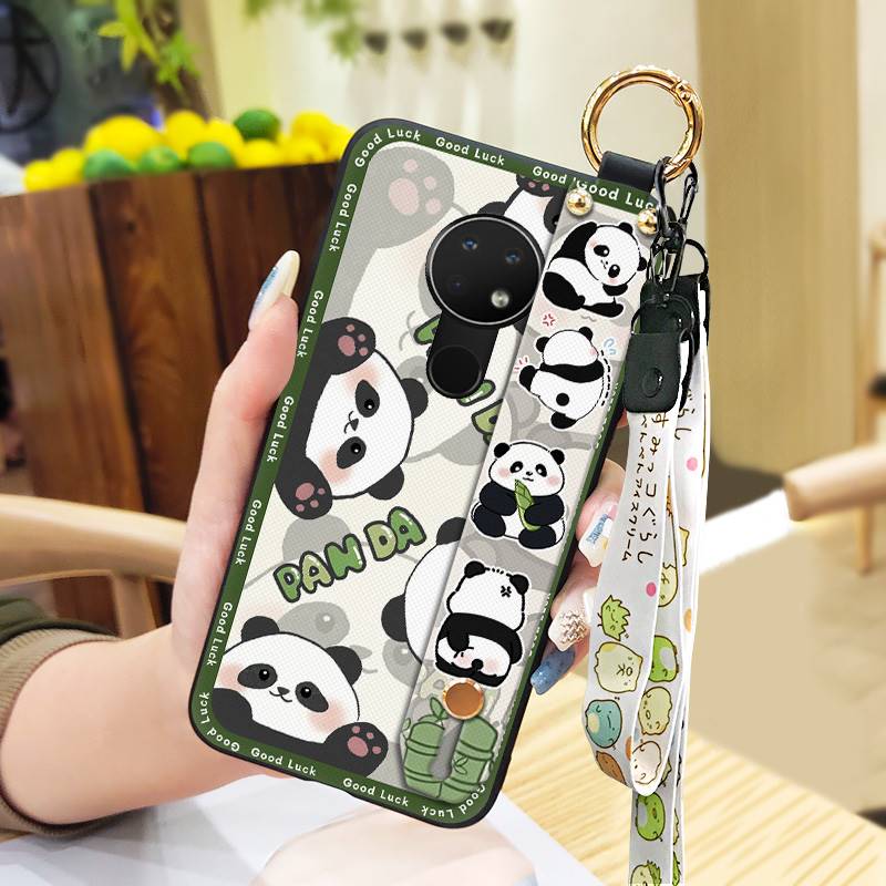 Wrist Strap Durable Phone Case For Nokia 6.2/7.2 Cartoon Fashion Design Waterproof Shockproof Panda Wristband Anti-dust
