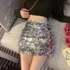 Мини-юбки с пайетками для женщин, блестящие юбки А-силуэта с высокой талией и запахом на бедрах, облегающие, для девушек, на лето и весну, элегантные вечерние юбки