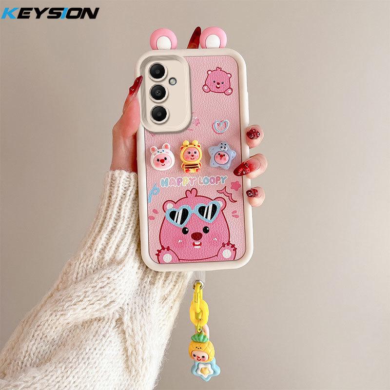 KEYSION Cute Ear 3D Cartoon Case for Samsung A54 5G A34 with Bracelet Soft Silicone Shockproof Phone Cover for Galaxy A24 A14 LTE