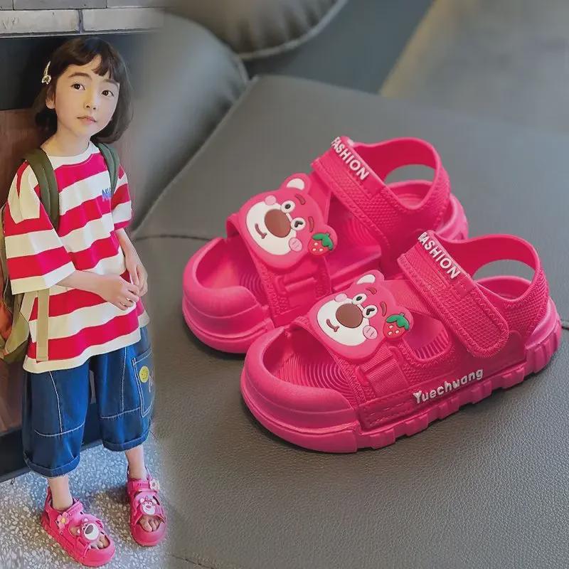 Детские сандалии с закрытым носком и рисунком 2024 года: Пляжная обувь для малышей с защитой от столкновений