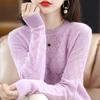 Women's Round Neck Knit Sweater: Loose-Fit, Long Sleeve, Hollow Design, Korean Style, Pure Wool for Autumn/Winter