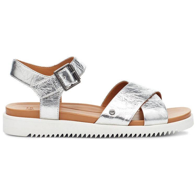 UGG Сандалии Zoie Metallic с пряжкой на низком каблуке, модные женские босоножки-слайды, серебристые 1116390-SLVR
