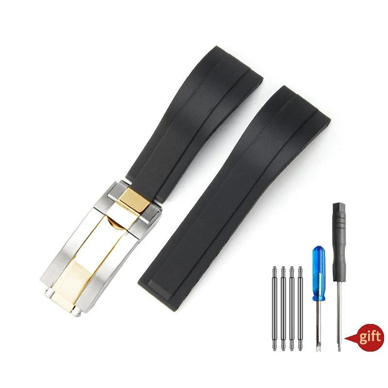 20 мм Натуральный Мягкий Силиконовый Каучуковый Ремешок для Часов Для Rolex Ремешок для Часов Daytona Submariner GMT OYSTERFLEX Браслет Складная Застежка