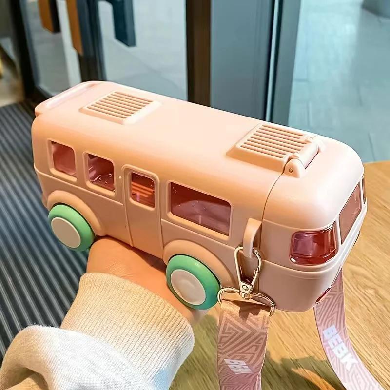 Бутылка-автобус без BPA для детей, подарок, питьевая бутылка-кружка из Tritan с трубочкой, очаровательная девочка, мальчик, для школы, детского сада, дорожный чайник с ремешками