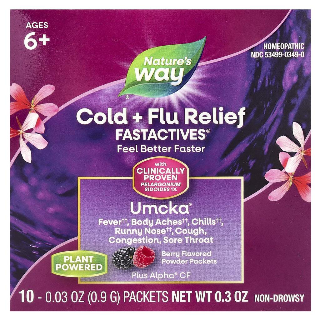 Nature's Way Umcka®, Облегчение симптомов простуды и гриппа Fastactives®, Для детей от 6 лет, Ягодный вкус, 10 пакетиков, 0,9 г (0,03 унции) Каждый