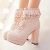 Autumn Winter Women's Ankle Boots Platform White Black Pink Sweet Short Boot Lace Up Footwear Lolitas Shoes Girls Big Size 45