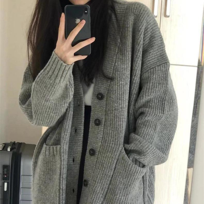 Korean Style Retro Knit Sweater Women's Loose Cardigan Coat