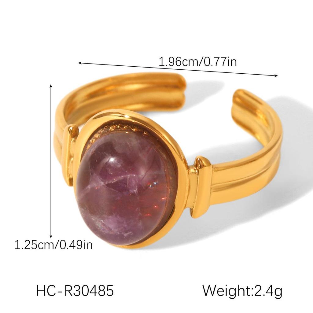 Women's Colorfast Retro Stainless Steel Ring with Natural Stone, Open & Versatile Titanium Steel Design