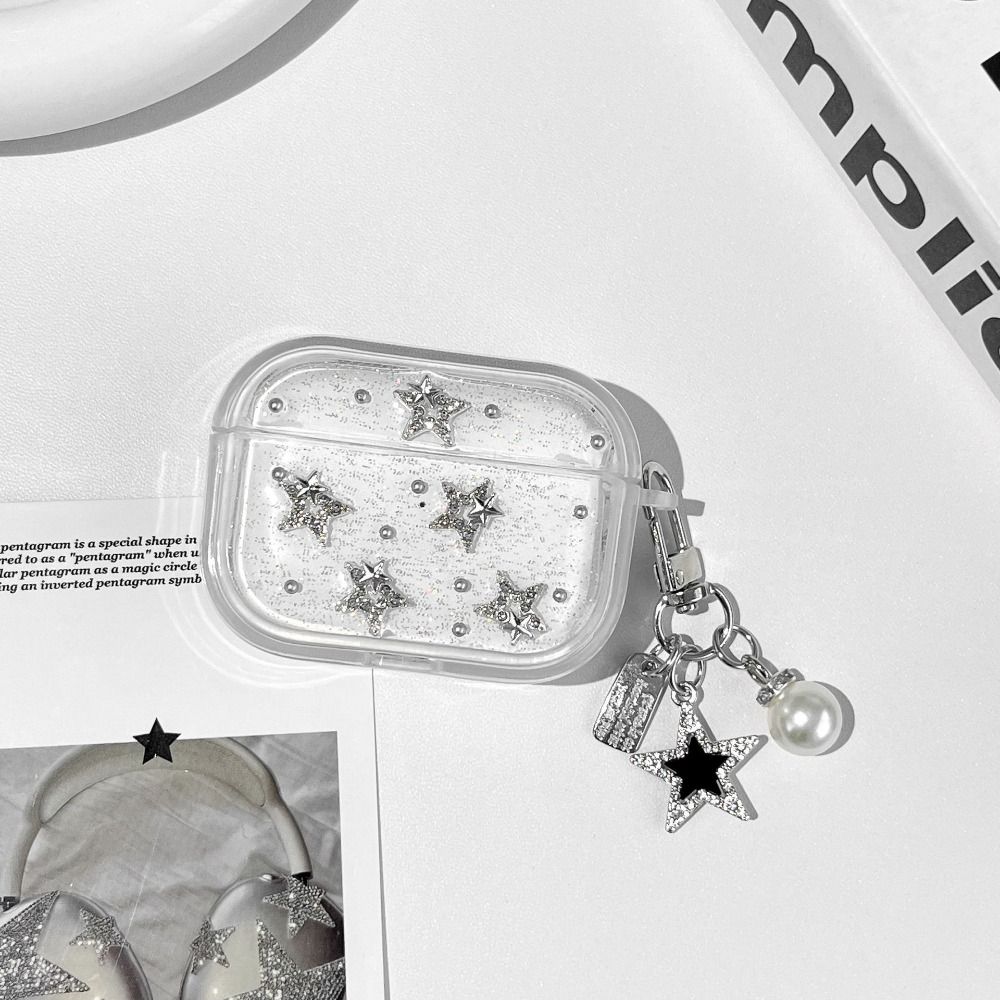 Silver Stars Earphones Case with Pendant Soft Cover for Airpods 4/3/2/1/pro3/pro2/pro