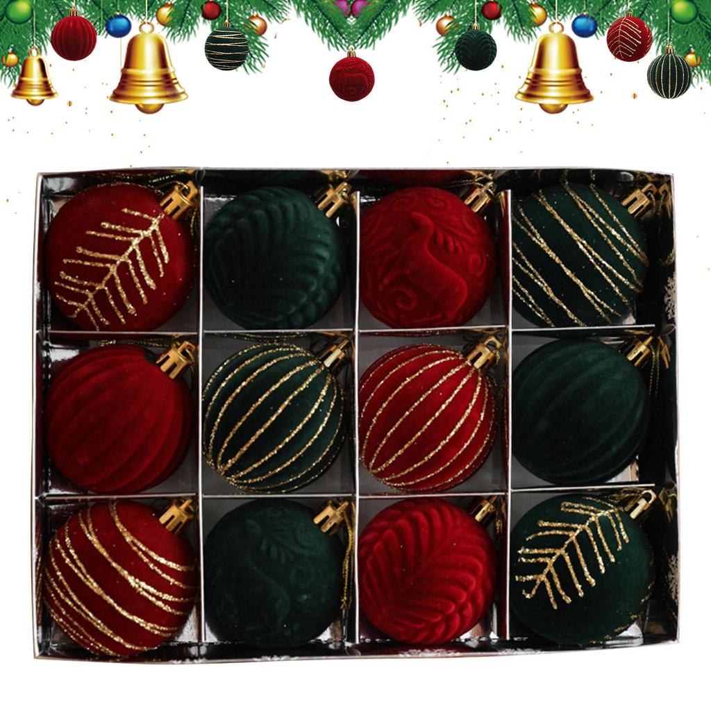 12 шт. Бордовые елочные шары, флокированные, украшения для рождественской елки, вечеринки, новогодние рождественские подвесные шары