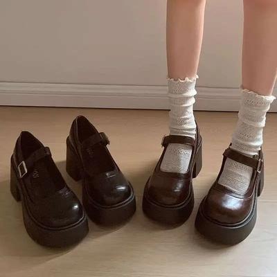 Модная обувь на толстой подошве и высоком каблуке для женщин, весна-осень 2025, неглубокая, со сборками, в стиле преппи, студенческая обувь, кожаная обувь