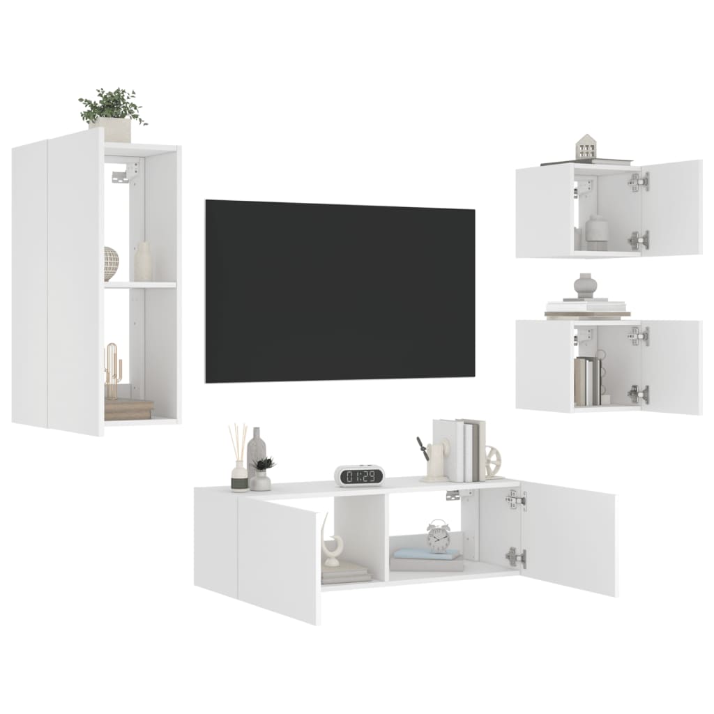 4 piece TV wall unit with LED lights white