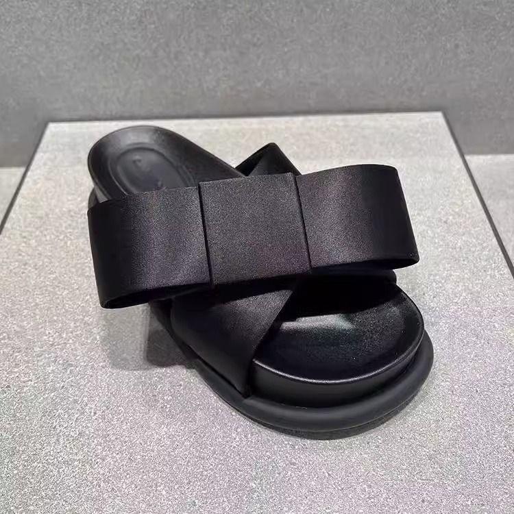 Fairy Style Bow Thick-soled Slippers Women's Outer Wear 2025 New Fashionable Versatile Soft Bottom Heightening One-word Sandals