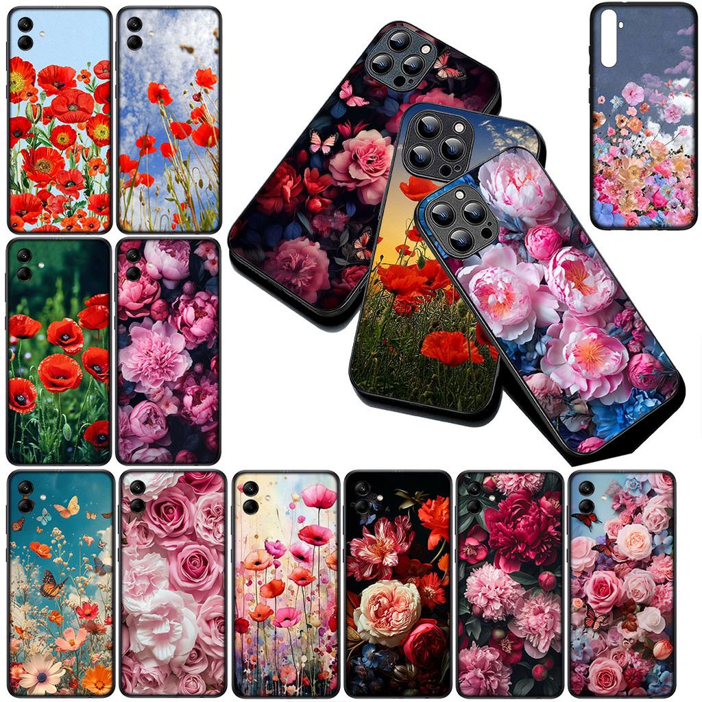 Чехол для Samsung Galaxy S20 S22 S21 FE Ultra Plus A07 A17 A15 A16 A25 A57 A37 Чехол для телефона Защитный чехол Цветок мака Цветение