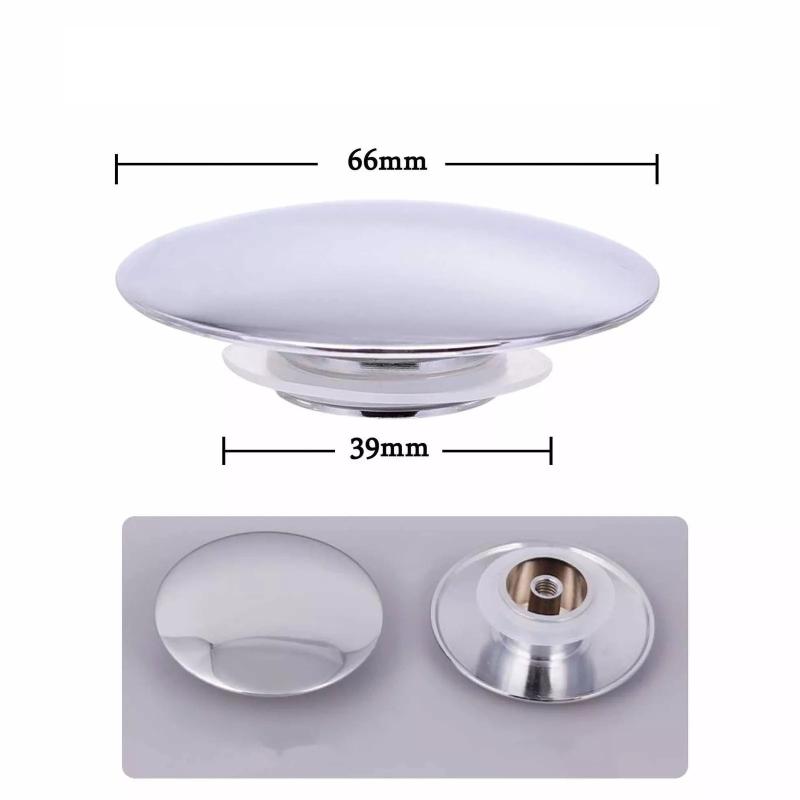 Push Button Silver Chrome 66mm Basin Waste Sink Plug  Up Cap Click Clack Replacement for Kitchen Bathroom Drainage