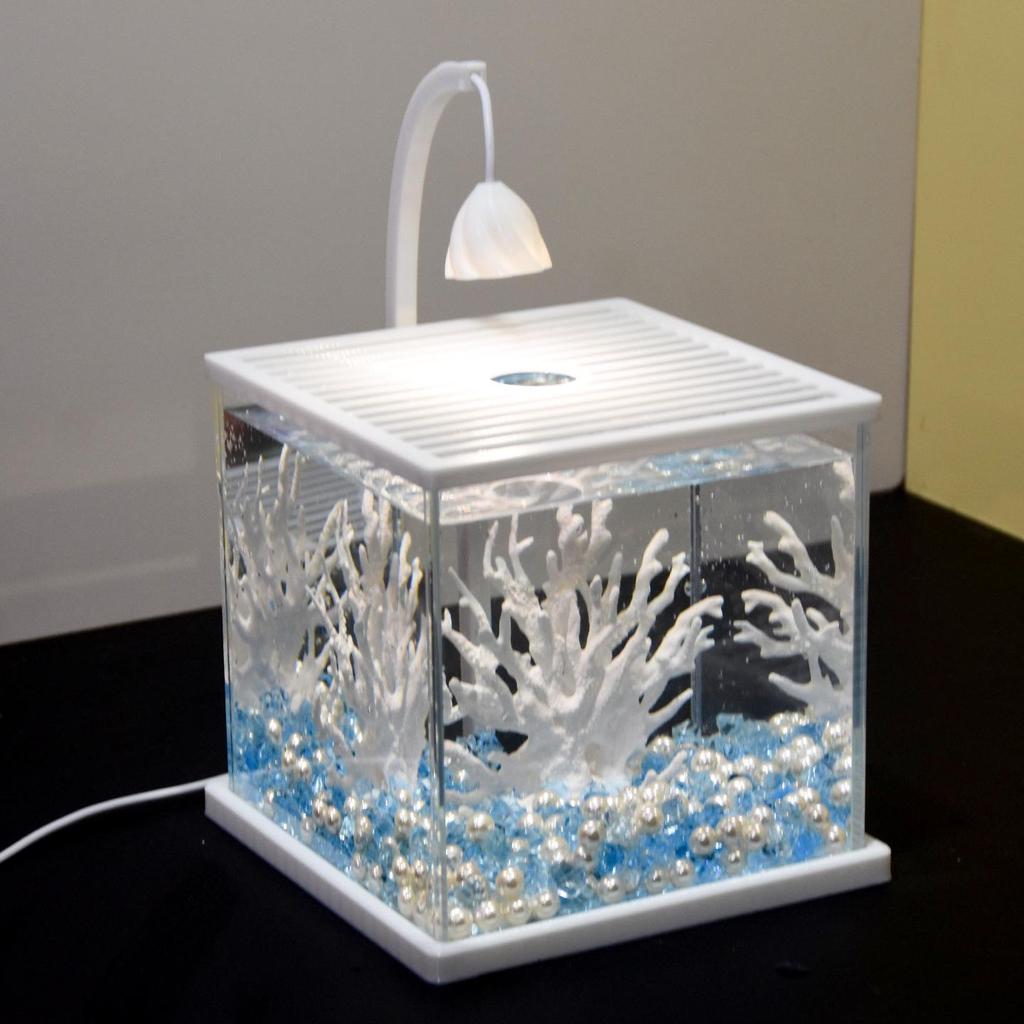 Mini Ultra-White Glass Fish Tank with Rose Light - Transparent Betta Tropical Fish Eco-Tank