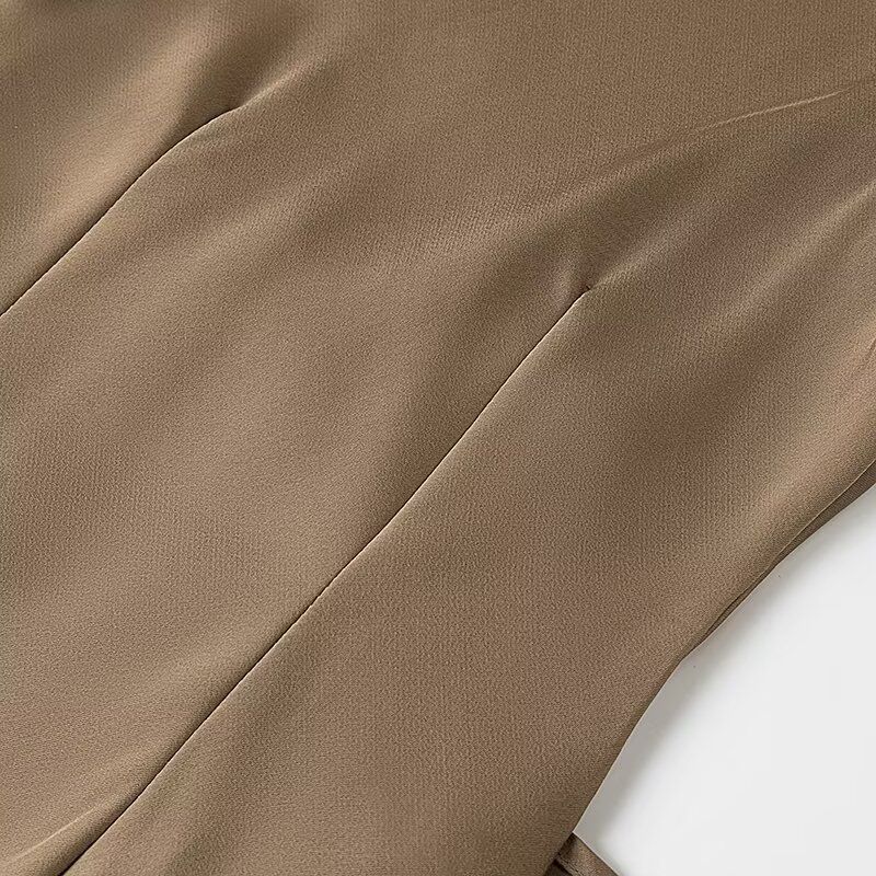 Kaslead New Women Clothes Western Style Silk Satin Texture Twist Sleeveless Swing Collar Dress