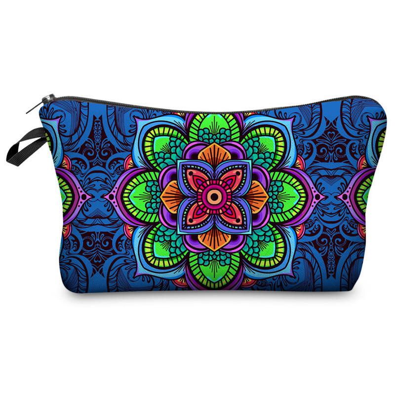 Trendy Vintage Mandala Flower Makeup Bag Handbag For Travel Polyester Lining Various Color Options
