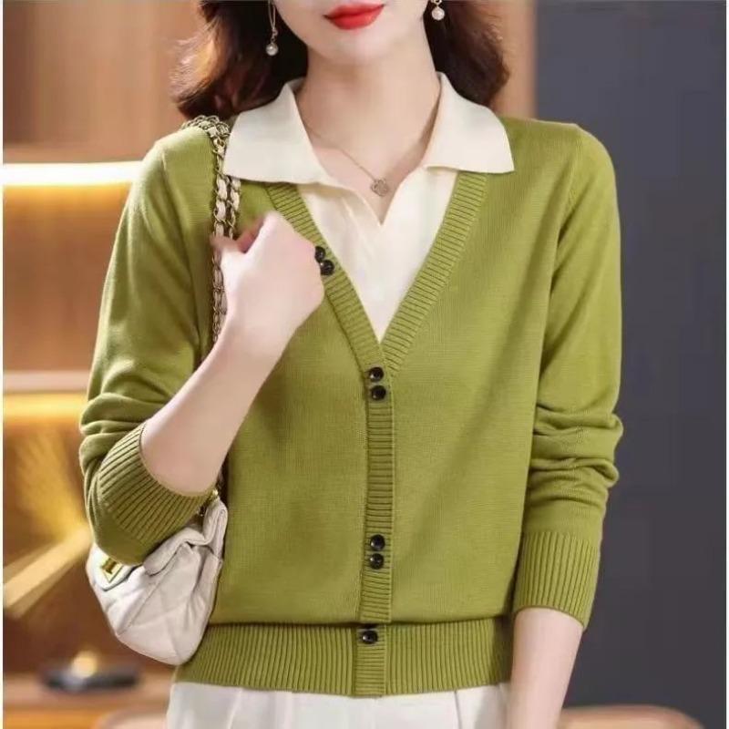 Европейский свитер, пуловер, весна 2023, женский дизайн, длинный рукав, пуговица, искусственный свитер из двух предметов, вязаный пуловер, женский