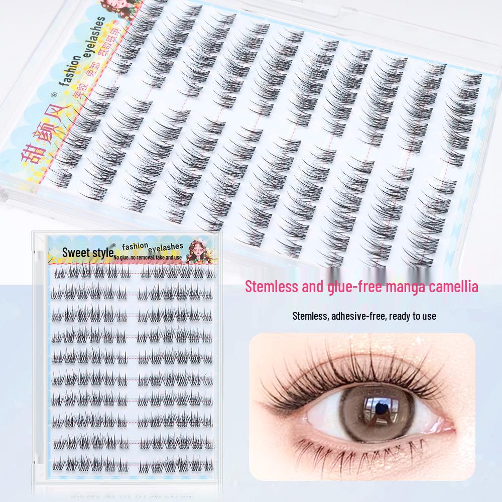 Ten-Row Natural Camellia False Eyelashes: Glue-Free, Stemless, Segmented, Comfortable, Long and Thin.