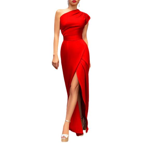 Lady Petticoats Plus Size Women Ball Evening Dress Sleeveless One Shoulder Solid Color Slim Fit Tight Waist Dress-up