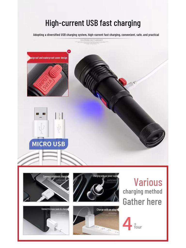 USB Rechargeable Multi-Function LED Flashlight: Super Bright, Long-Range, Portable, Durable