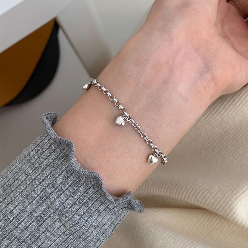 Серебряный браслет S925 из серебра 925 пробы, комбинированный браслет с любовью, стильный дизайн, сложенный браслет с милым девчачьим сердечком