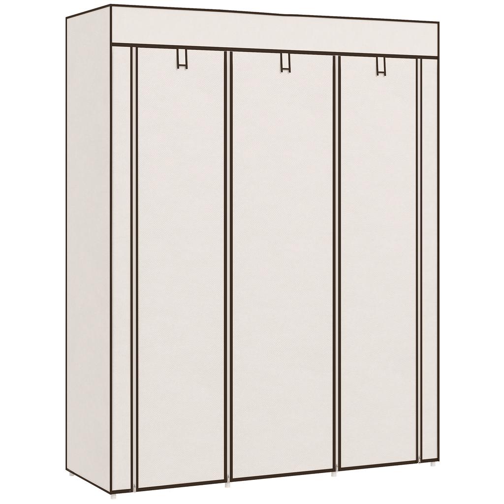 Space-saving wardrobe with raised base. 8 shelves and 2 rods. Cream