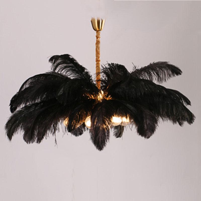 Lampu Gantung LED Bulu Burung Unta Alami Lampu Gantung Kamar Tidur Gantung Lampu Dekor Pencahayaan Restoran Lampu Gantung