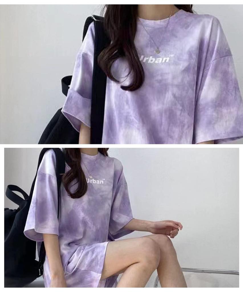 Короткие рукава сверху и снизу, один тай-дай по всей длине, шорты Body Room Весна Весна Быстросохнущий Фитнес Спорт [J Store] Женская установка, Весна,