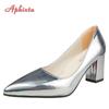 Fashion Aphixta Spring Silver 7cm Chunky Heels Pointed Toe Pumps Women Shoes Square Heel Party Official Fashion Large Big Size 45 46