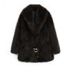 Winter Women's Fashion Lapel Dark Brown Premium with Belt Faux Fur Coat Heavy Warm Coat
