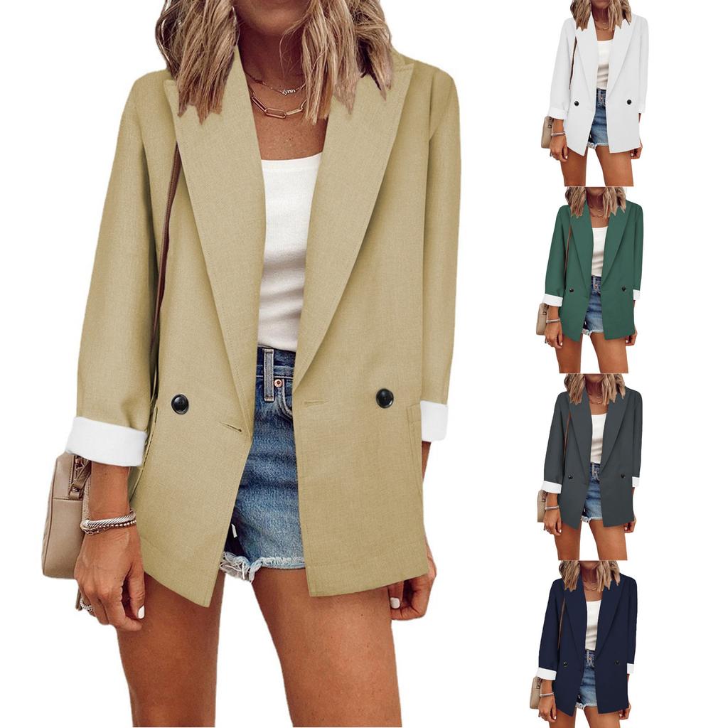 Ladies Long Puff Sleeve Solid Color Pleated Jacket Ladies Cardigan Pocket Casual Jacket