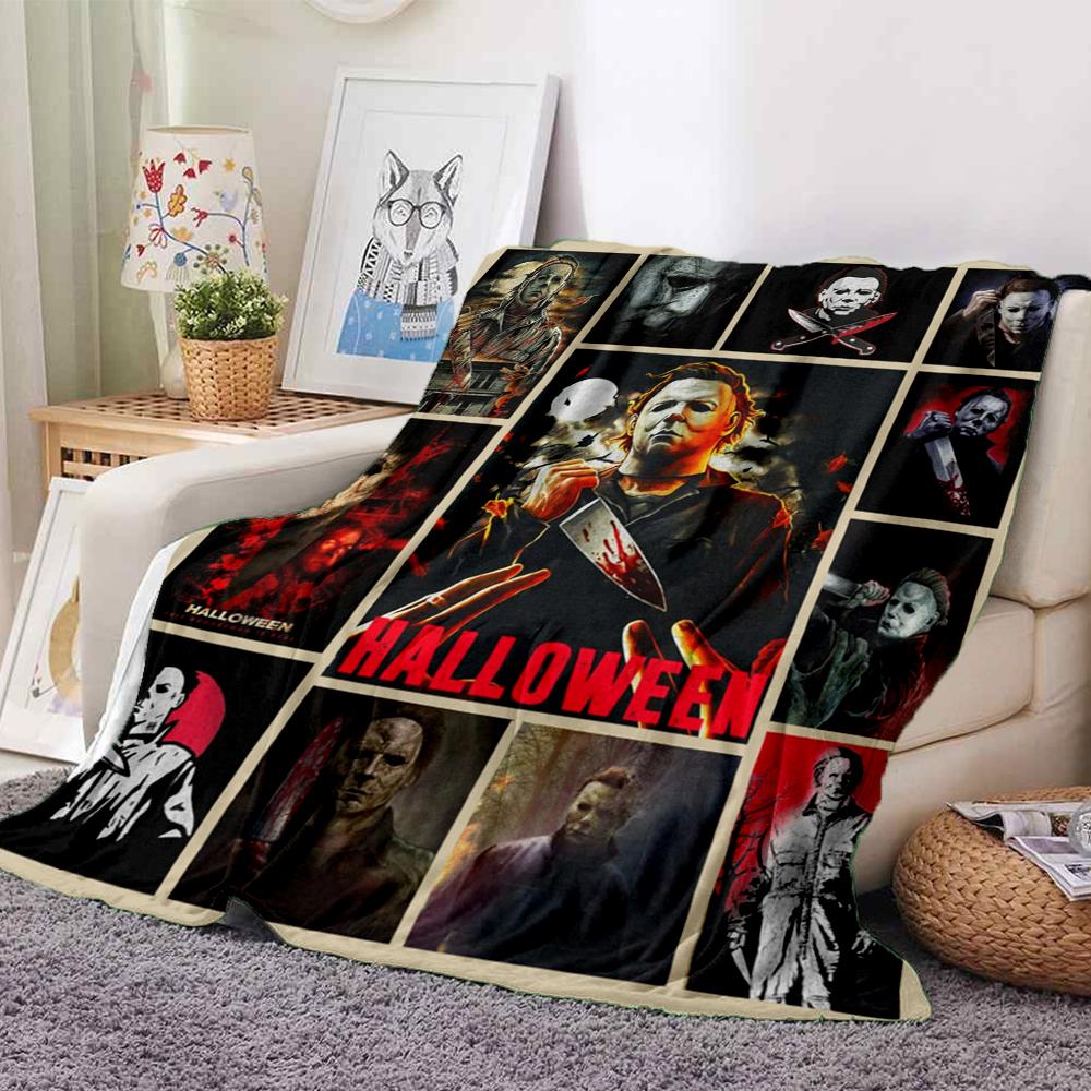 1Pc Halloween Horror Icons Flannel Blanket, Soft And Comfortable, Casual Warm, Camping Travel, Christmas, Halloween Xmas Gift L1435