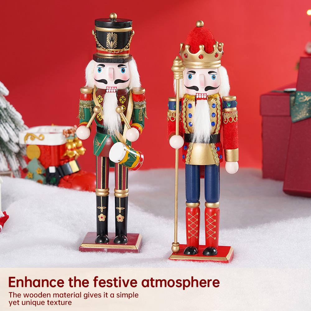 2Pcs 30CM Wooden Nutcracker Puppet Figurine Hand Painted Nutcracker Soldier Model Doll Christmas Ornaments Home Decoration