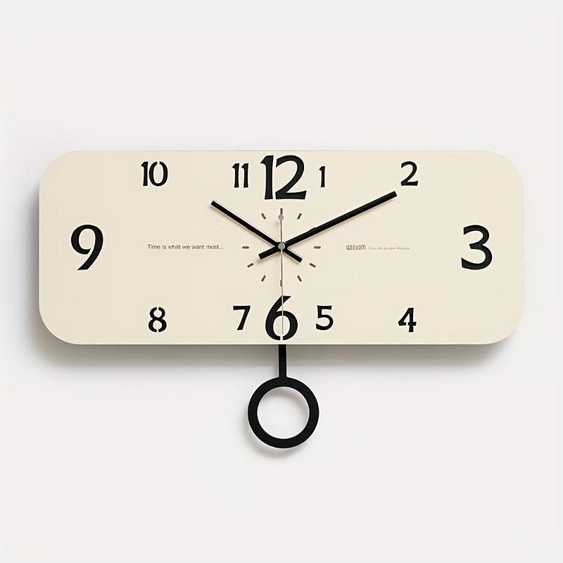 Бесшумные настенные часы с маятником Современный прямоугольный дизайн, Жирные желтые цифры на черных стрелках, Работают от батарейки AA (не входит в комплект) для гостиной,