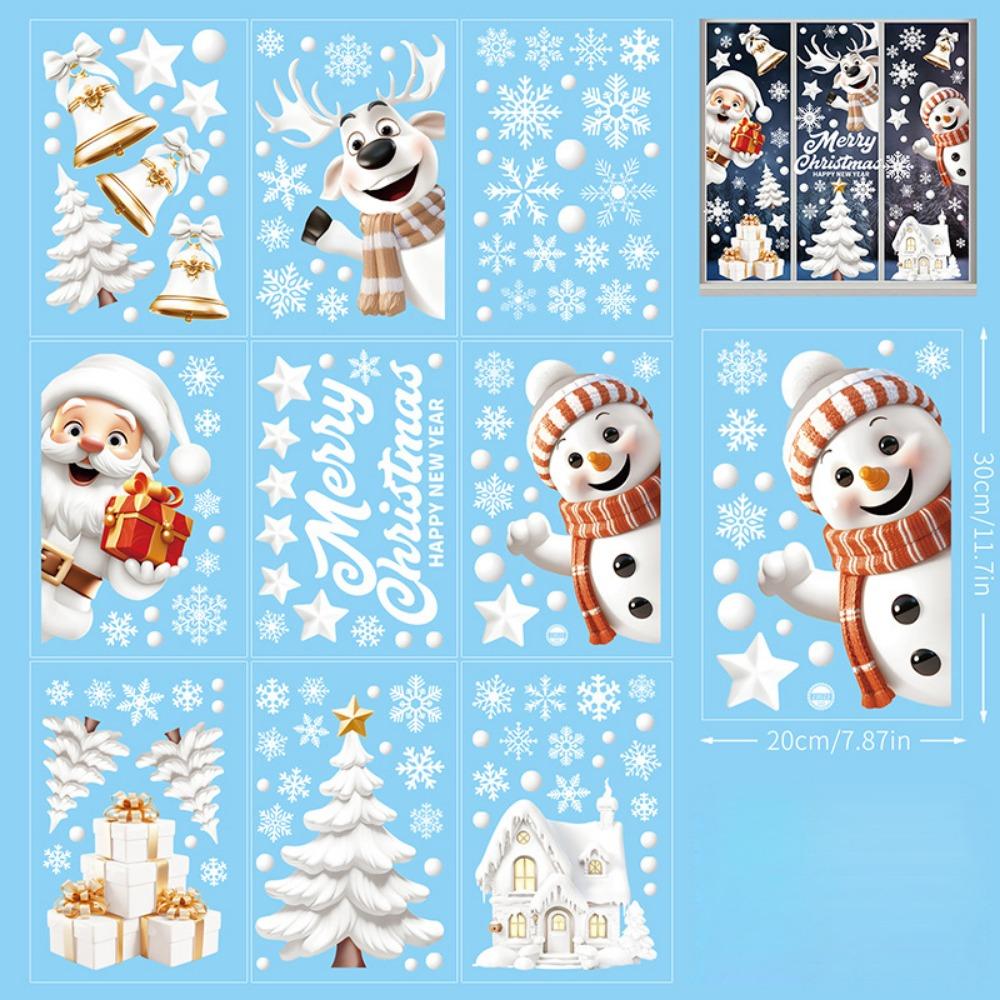 9 Sheets Electrostatic Christmas Static Stickers Multicolor Snowflake Sticker Christmas