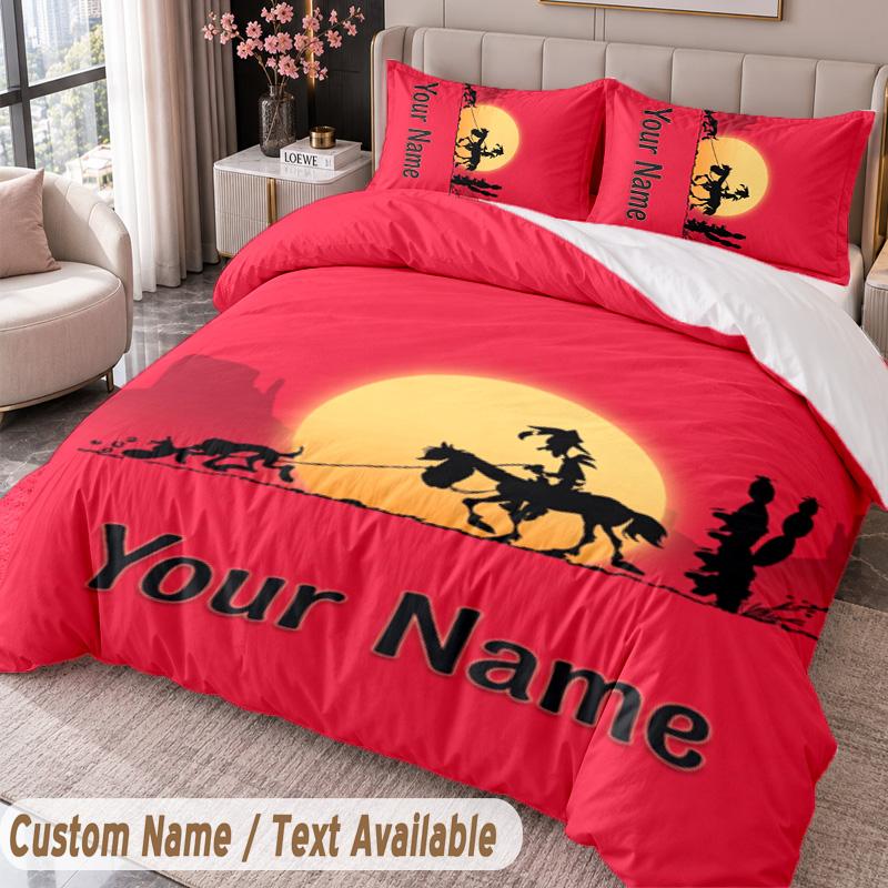 Custom Name Text 3Pcs Bedding Set Lucky Luke Duvet Cover And Two Pillowcases