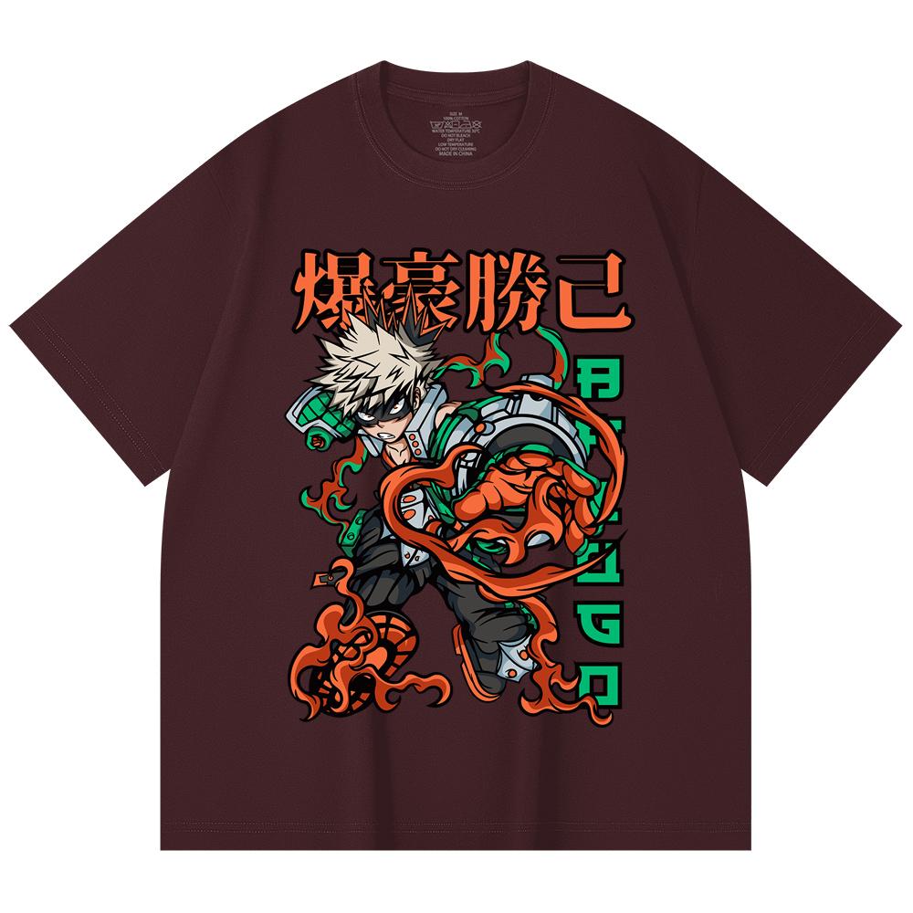 230 Gsm 100% Cotton My Hero Academia V14 Bakugo Print Unisex Heavy Cotton T Shirt