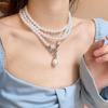 White Pearl Choker Multilayer Pearl Pendant Accessory Detchable Pearl Beaded Necklace  Party