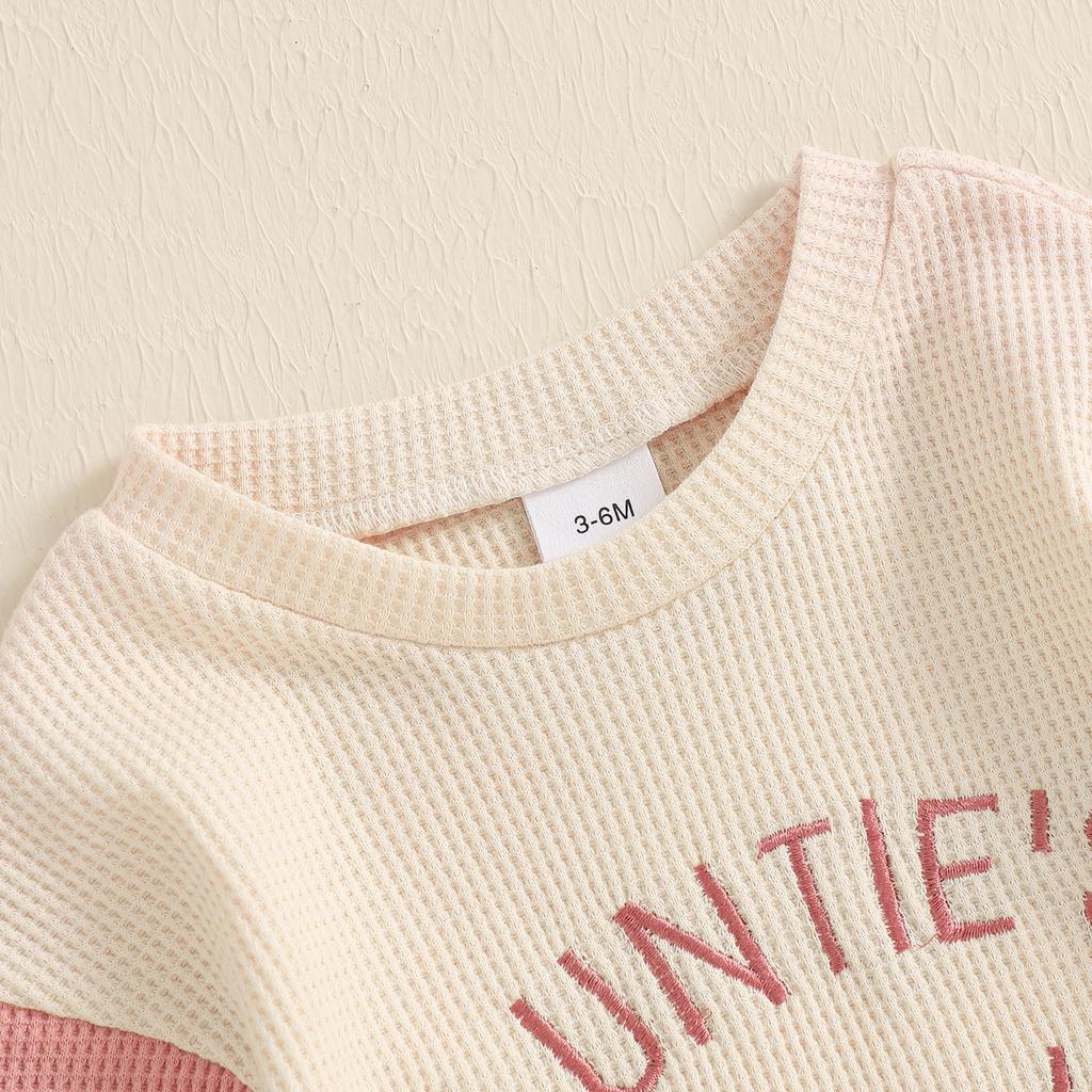 Baby Girl Romper Long Sleeve Round Neck Letter Embroidery Waffle Bodysuit Little Girl Outfit