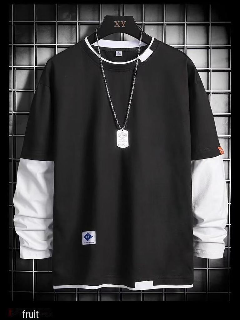 Мужская модная свободная футболка с длинным рукавом на весну и осень - новый летний базовый слой с коротким рукавом